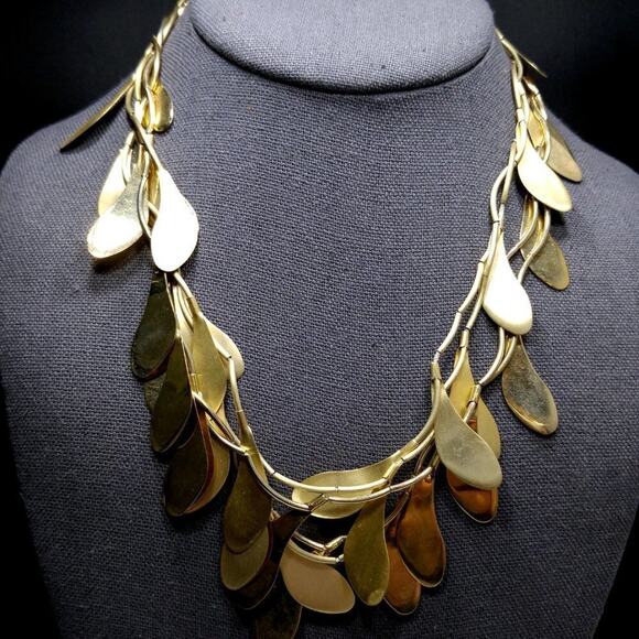 Vintage Monet Three Strand Dangle Necklace Earrings Set, Gold Tone, 1990s - Picture 3 of 6